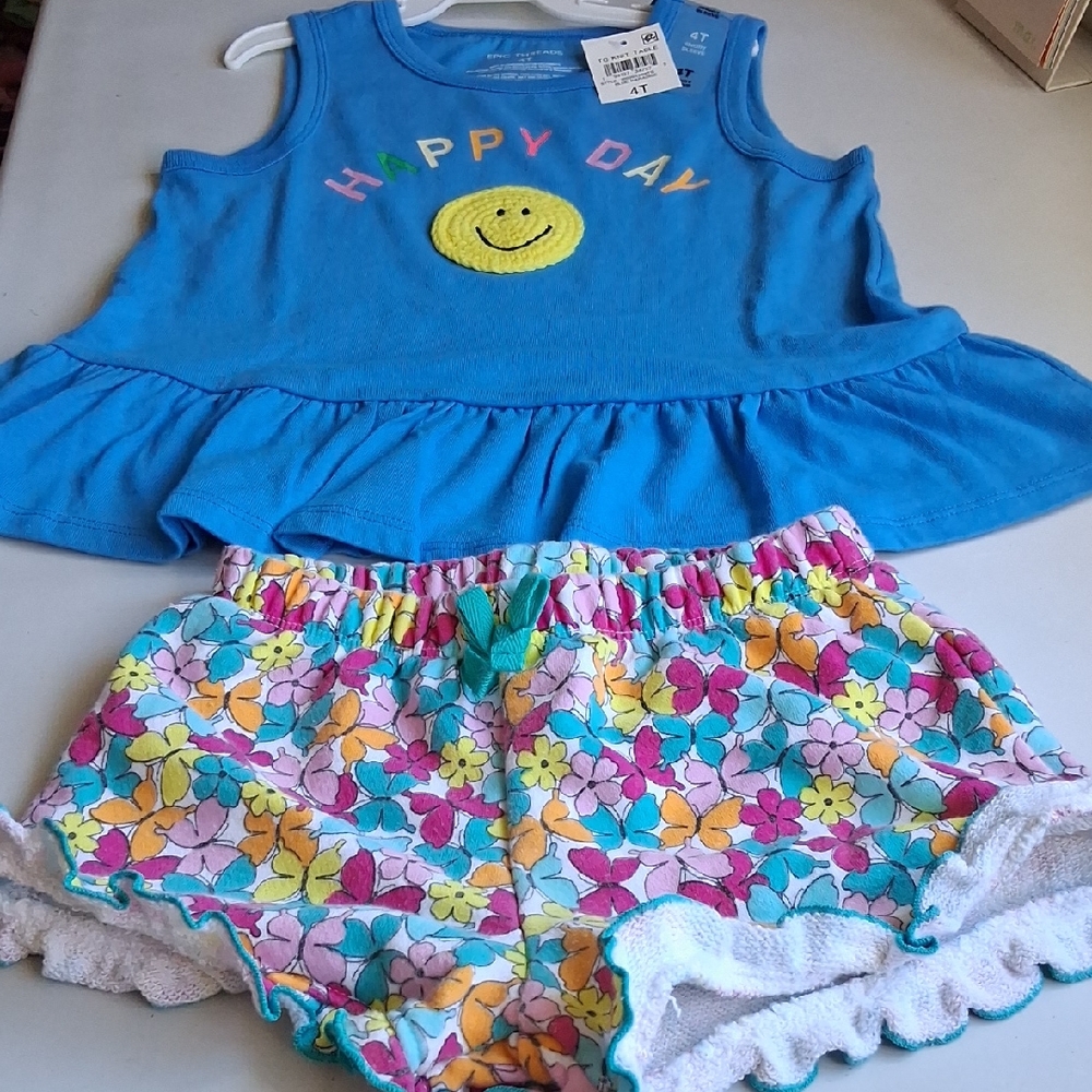 New Epic Threads Bright Blue Tank, with Colorful Used Shorts Size 4T.